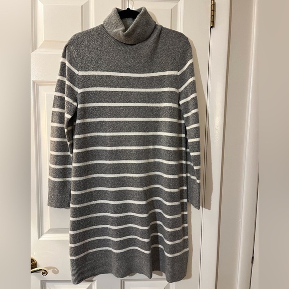 J. Crew Dresses & Skirts - J. Crew Sweater Dress Gray and White Striped Turtleneck